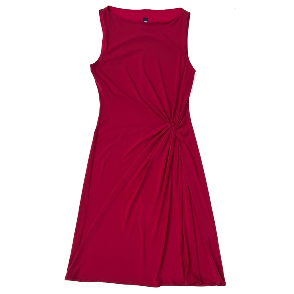 Vintage 90s Y2K Laundry by Shelli Segal Red Asymmetrical Twist Waist Dress